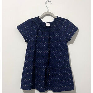 Hanna Andersson Twirly Poplin Popover Girls 130 US 8 Navy Pink Short Sleeve Tee